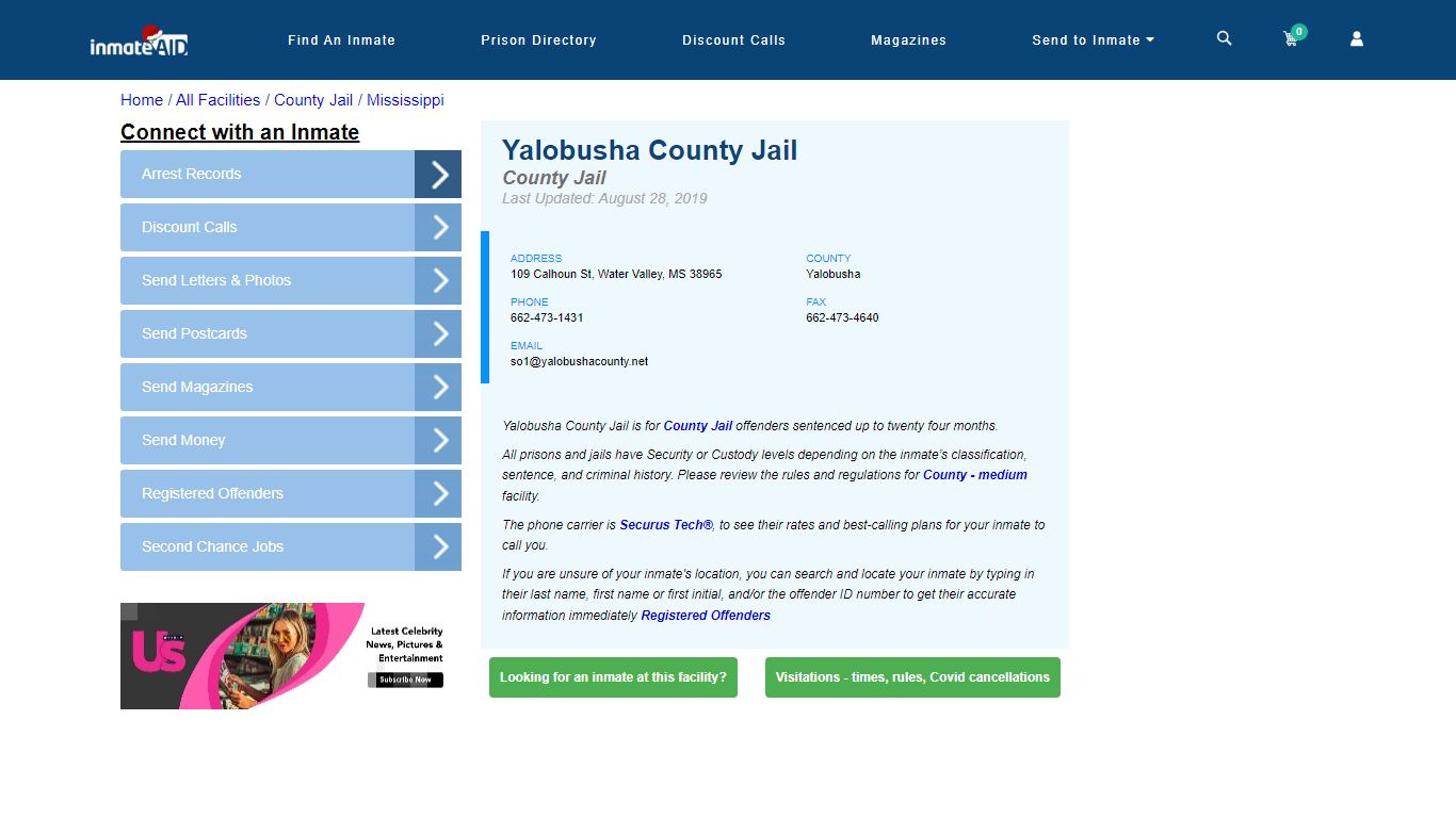 Yalobusha County Jail - Inmate Locator - Water Valley, MS